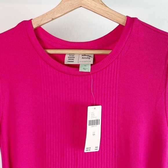 NWT Anthropologie Saturday/Sunday Addy Ribbed Tie Waist Midi Dress in Pink - Picture 5 of 7